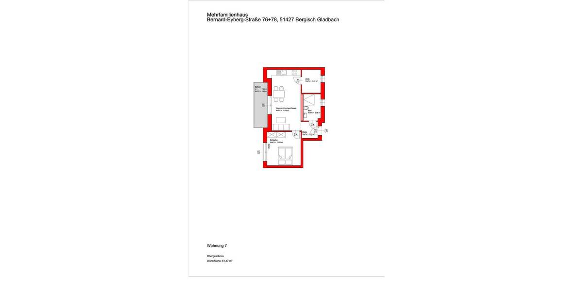 Etagenwohnung Bergisch Gladbach Refrath - 2 Zimmer, 51 m&sup2;, 308.000&euro; | Angebot:26879035