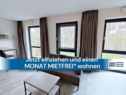 URBAN BASE: Vollmöbliertes 1-Zimmer-Large-Apartment mit EBK, TERRASSE, ALL-IN-MIETE, UVM. am Rheinufer