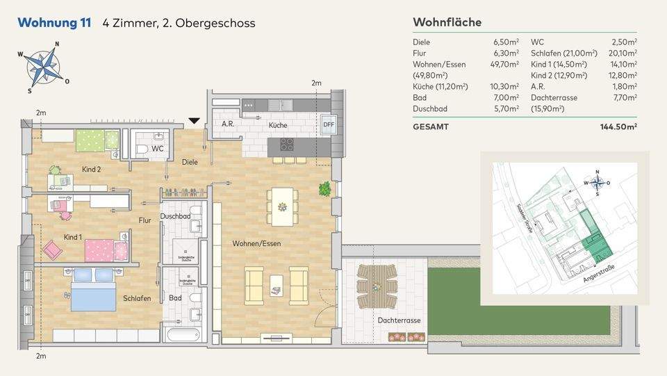 Etagenwohnung Düsseldorf Urdenbach - 4 Zimmer, 144 m&sup2;, 1.195.000&euro; | Angebot:25735113