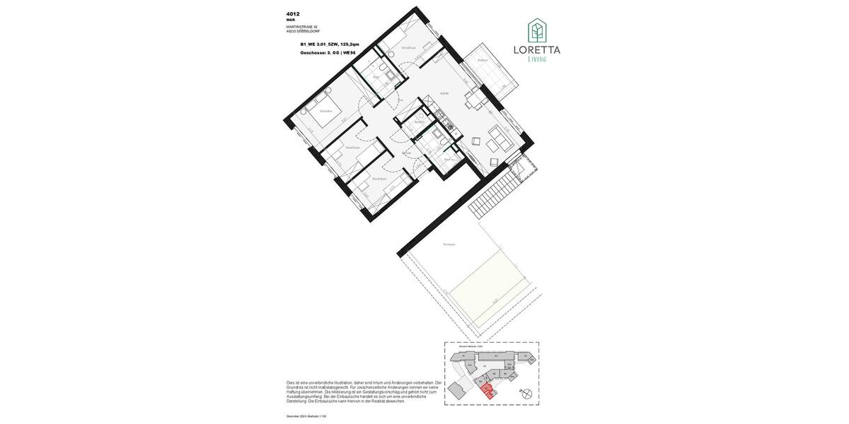 Dachgeschoßwohnung Düsseldorf Stadtbezirk 3 - 5 Zimmer, 129 m&sup2;, 2.470&euro; | Angebot:25614432