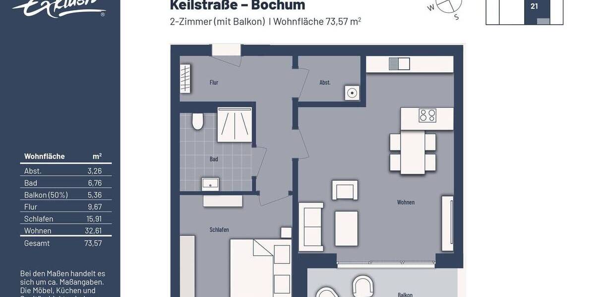 Etagenwohnung Bochum Linden - 2 Zimmer, 73 m&sup2;, 319.000&euro; | Angebot:19318612