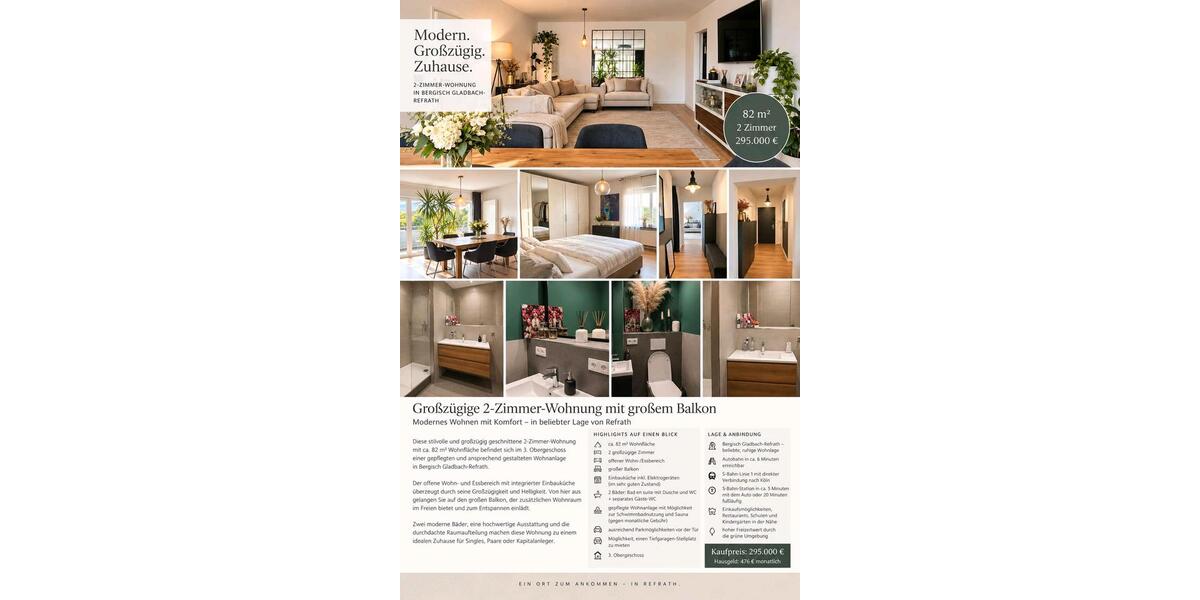 Etagenwohnung Bergisch Gladbach Frankenforst - 2 Zimmer, 82 m&sup2;, 295.000&euro; | Angebot:27440013