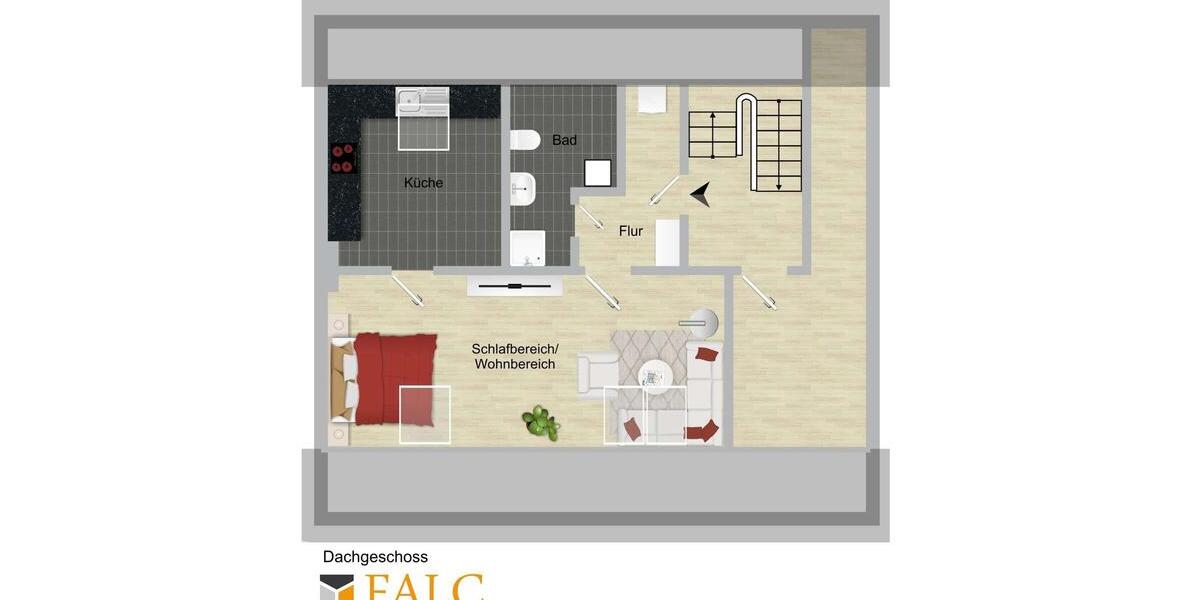 Dachgeschoßwohnung Wuppertal Elberfeld - 1 Zimmer, 40 m&sup2;, 395&euro; | Angebot:25784523