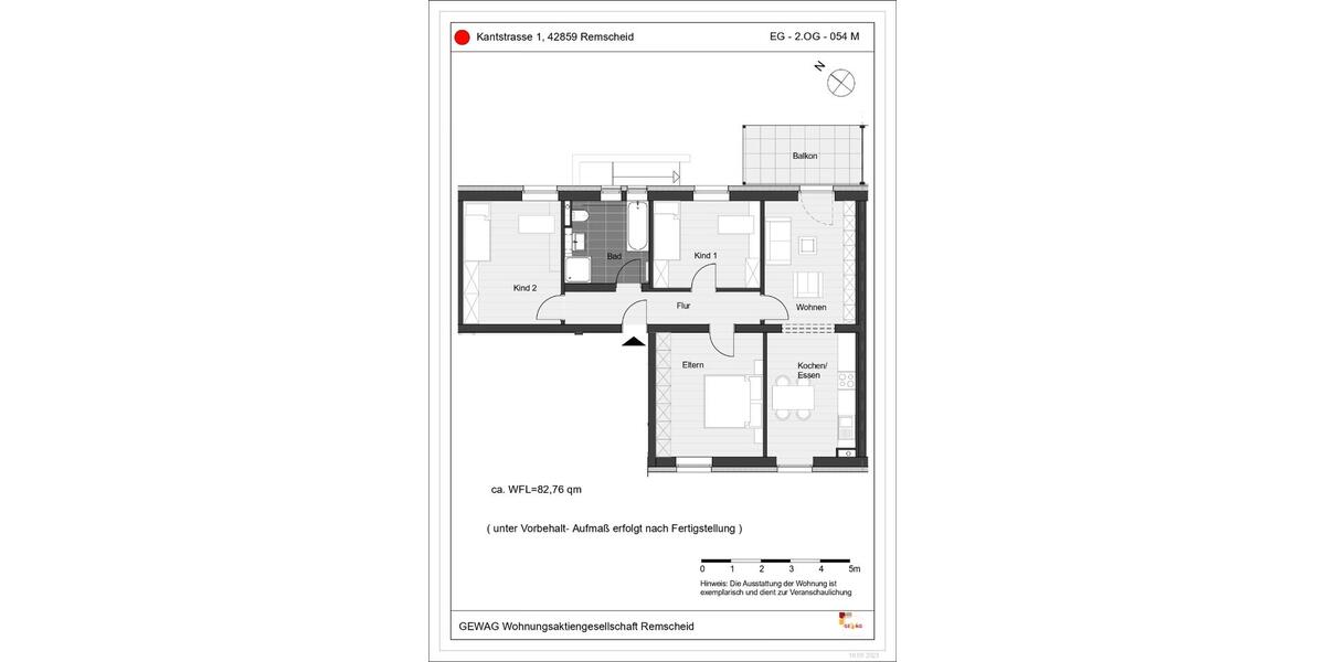 Etagenwohnung Remscheid Remscheid-Süd - 4 Zimmer, 84 m&sup2;, 522&euro; | Angebot:26264771