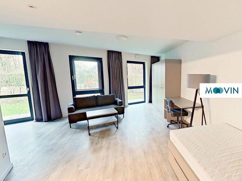 URBAN BASE: Vollmöbliertes 1-Zimmer-Large-Apartment mit EBK, TERRASSE, ALL-IN-MIETE, UVM. am Rheinufer