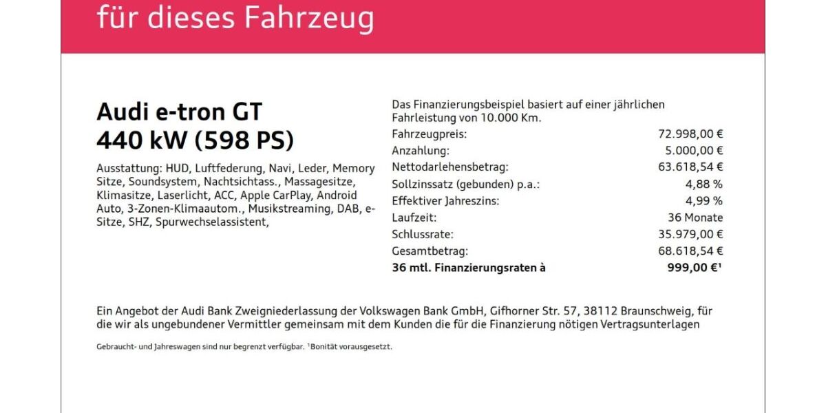 Audi e-tron GT 61.761 km 72.449 &euro; Wuppertal 42109