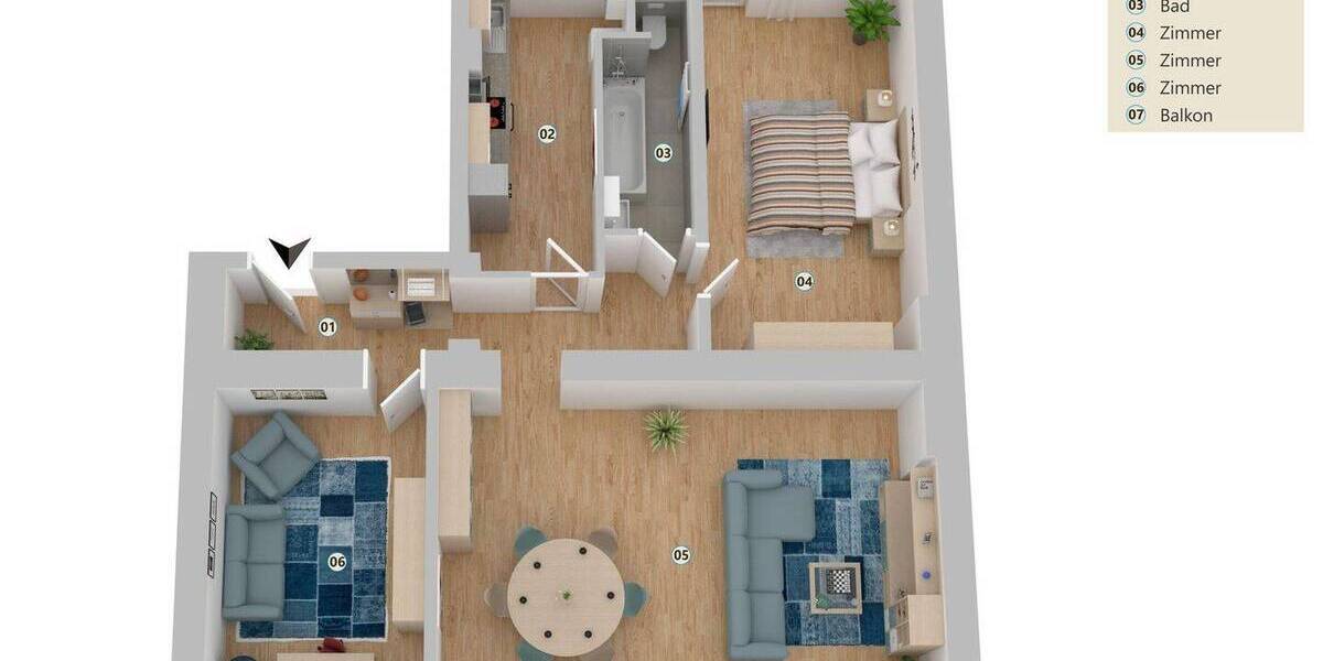 Etagenwohnung Düsseldorf Unterbilk - 3 Zimmer, 90 m&sup2;, 1.810&euro; | Angebot:26874110