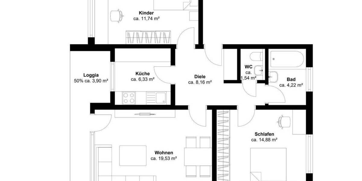 Etagenwohnung Leverkusen Schlebusch - 3 Zimmer, 74 m&sup2;, 199.000&euro; | Angebot:26245318