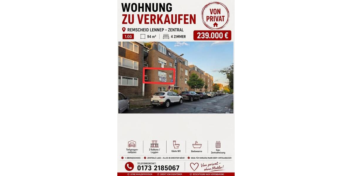 Etagenwohnung Remscheid Gemarkung Bergisch Born - 4 Zimmer, 94 m&sup2;, 239.000&euro; | Angebot:27409173