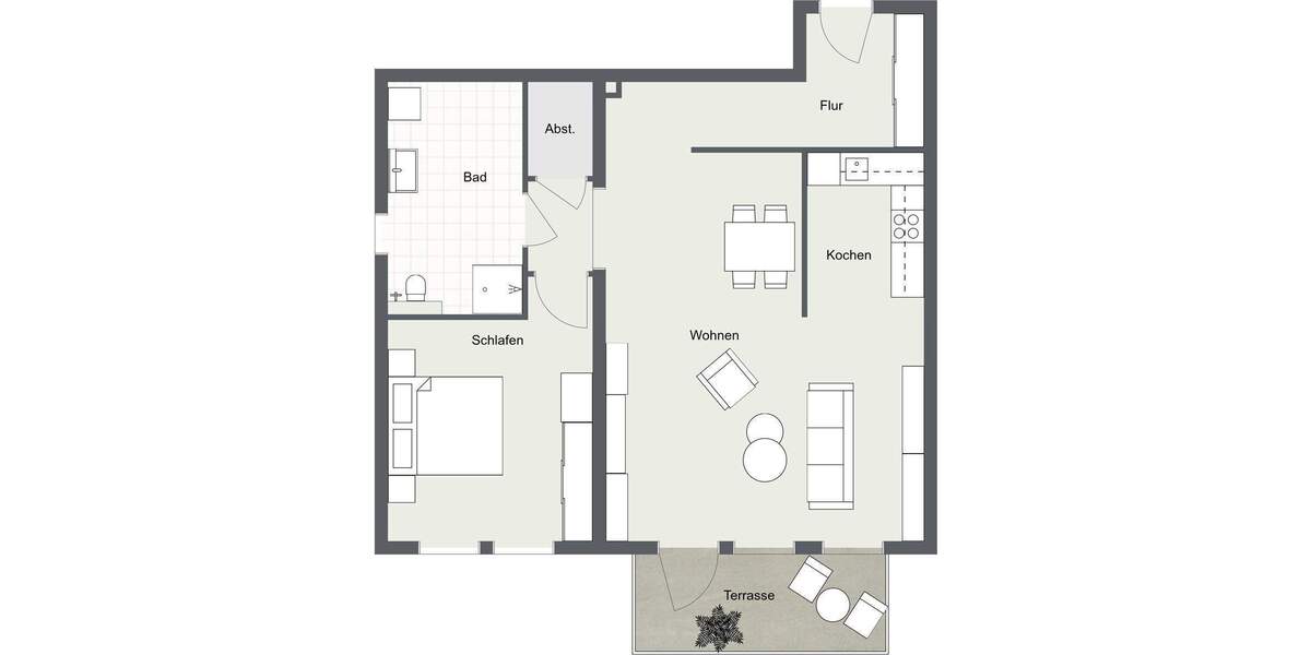 2 Zimmer Erdgeschosswohnung mit großzügigem Wohnambiente, EBK und Terrasse - Duschbad barrierefrei 2 zimmer