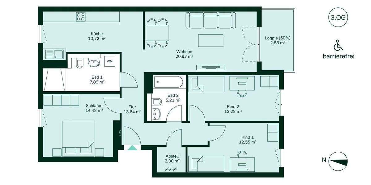4-Zi.-Wohnung mit Südloggia und zwei Bädern - barrierefrei 4 zimmer