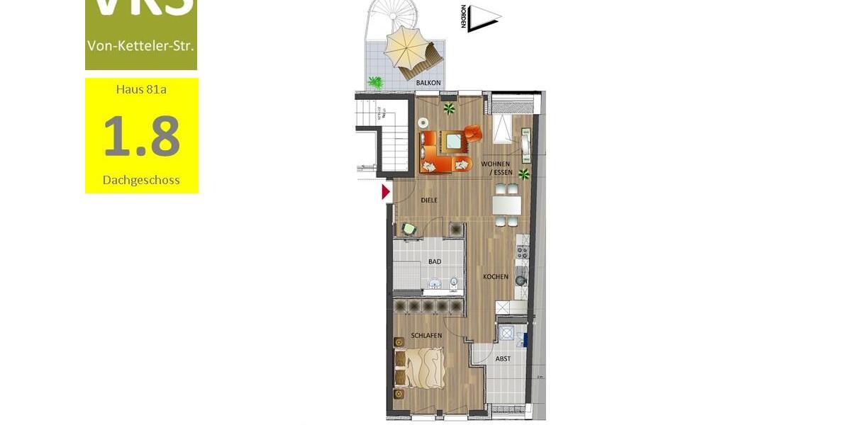 Etagenwohnung Leverkusen Bürrig - 2 Zimmer, 72 m&sup2;, 990&euro; | Angebot:25750083