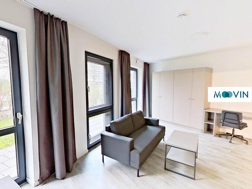URBAN BASE: Vollmöbliertes 1-Zimmer-Large-Apartment mit EBK, TERRASSE, ALL-IN-MIETE, UVM. am Rheinufer