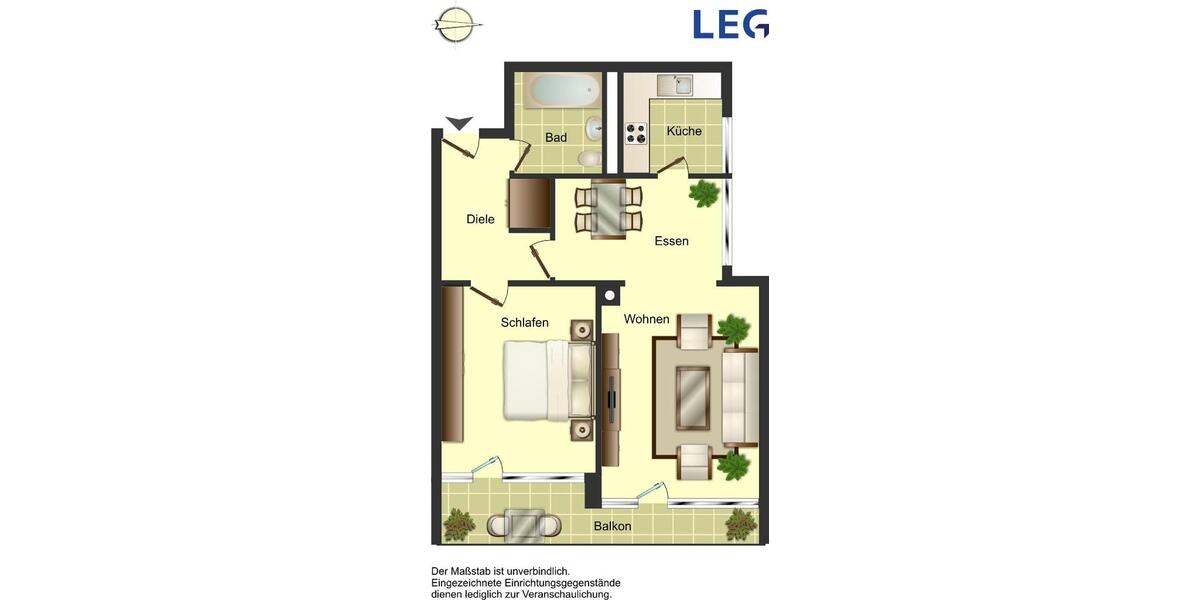 Etagenwohnung Ratingen Tiefenbroich - 2 Zimmer, 60 m&sup2;, 669&euro; | Angebot:26270298