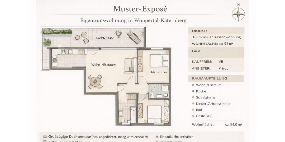 3-Zimmer-Terrassenwohnung , Wuppertal Katernberg 3 zimmer