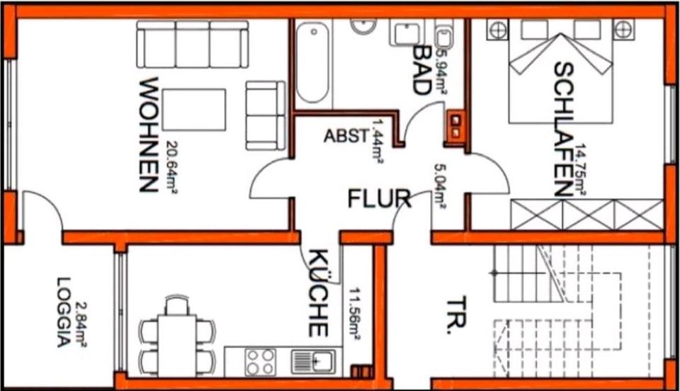 Etagenwohnung Leverkusen - 2 Zimmer, 65 m&sup2;, 900&euro; | Angebot:25625214
