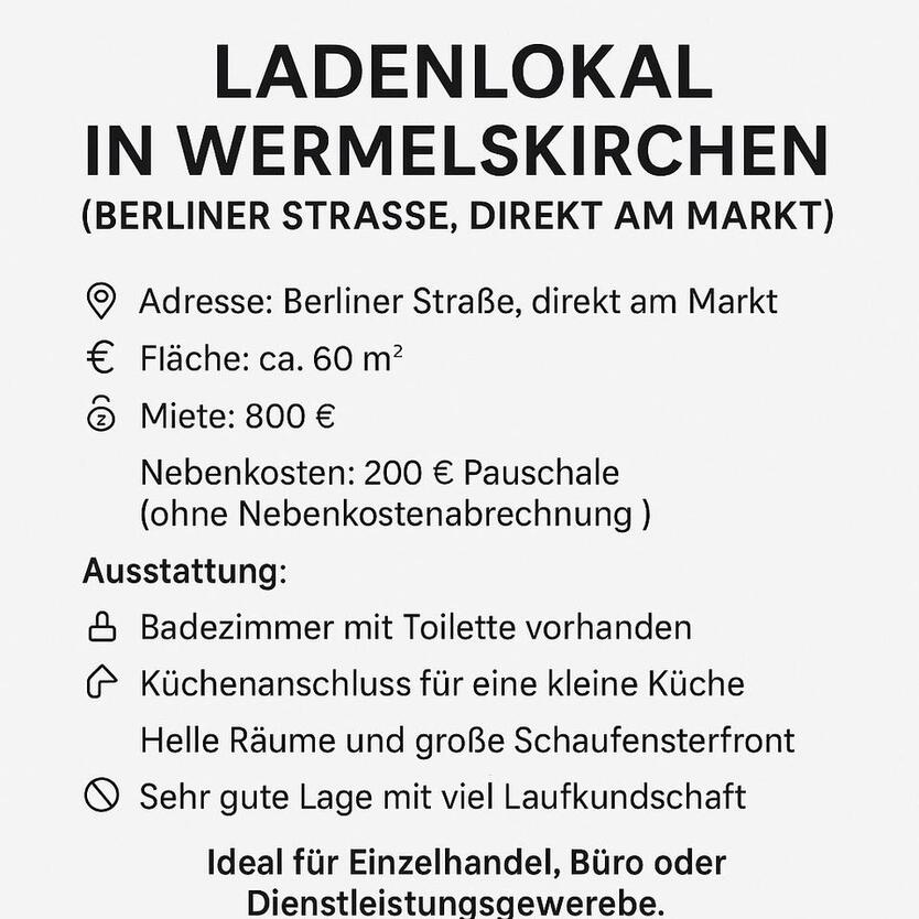 Ladenlokal in Wermelskirchen ( Berliner Str, direkt am Markt )