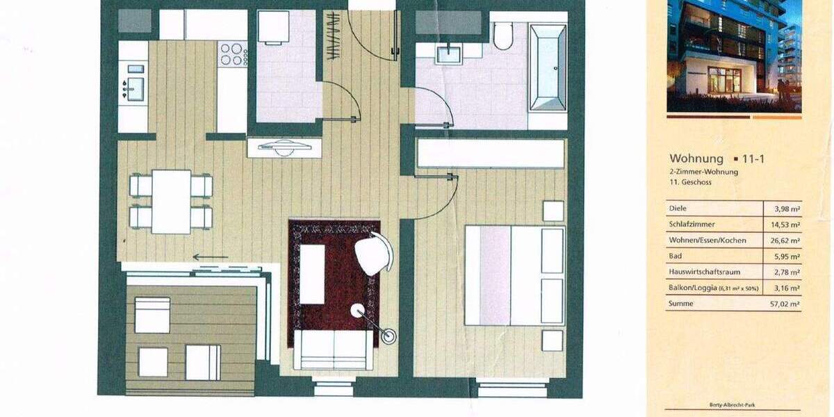 Etagenwohnung Düsseldorf Pempelfort - 2 Zimmer, 57 m&sup2;, 1.590&euro; | Angebot:25068233