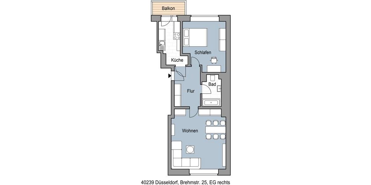 Erdgeschoßwohnung Düsseldorf Düsseltal - 2 Zimmer, 64 m&sup2;, 890&euro; | Angebot:25974837
