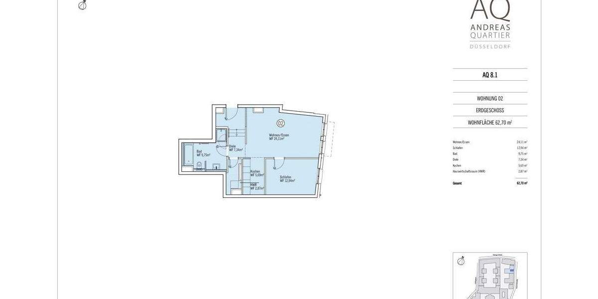 Etagenwohnung Düsseldorf Altstadt - 2 Zimmer, 62 m&sup2;, 1.000&euro; | Angebot:25664634