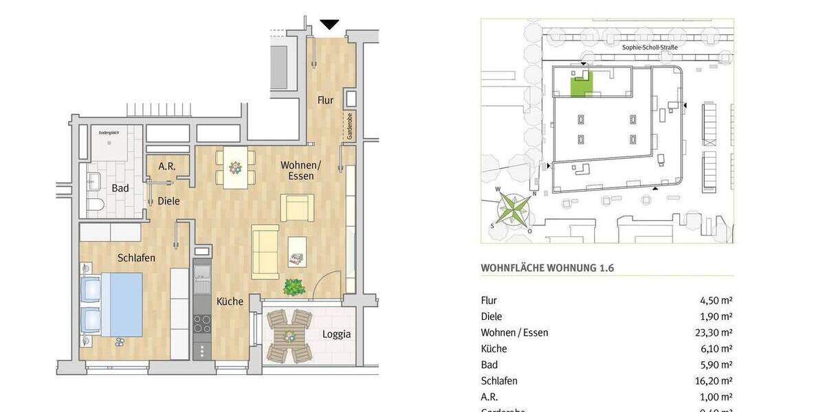 Etagenwohnung Monheim Baumberg - 2 Zimmer, 62 m&sup2;, 855&euro; | Angebot:26502427