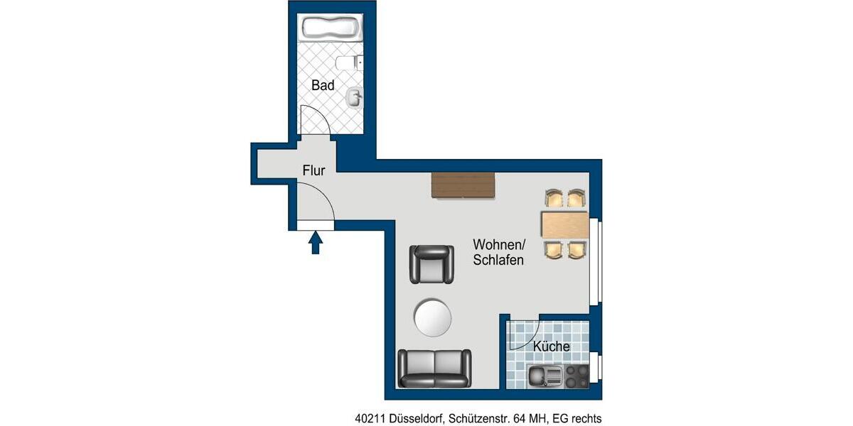 Erdgeschoßwohnung Düsseldorf Pempelfort - 1 Zimmer, 33 m&sup2;, 538&euro; | Angebot:25277393