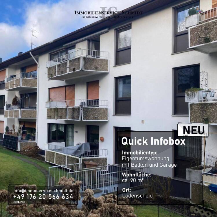 Gepflegte 3 Zimmer Eigentumswohnung mit Balkon und Garage in zentraler Lage der Stadt Lüdenscheid