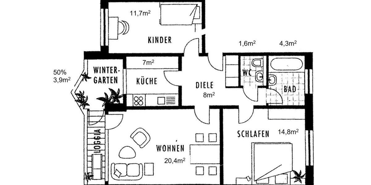 Etagenwohnung Leverkusen Schlebusch - 3 Zimmer, 74 m&sup2;, 197.000&euro; | Angebot:27462943
