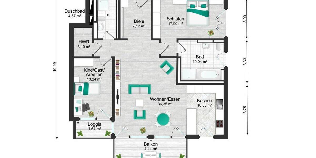 Etagenwohnung Bergisch Gladbach Bensberg - 3 Zimmer, 109 m&sup2;, 629.000&euro; | Angebot:26862653
